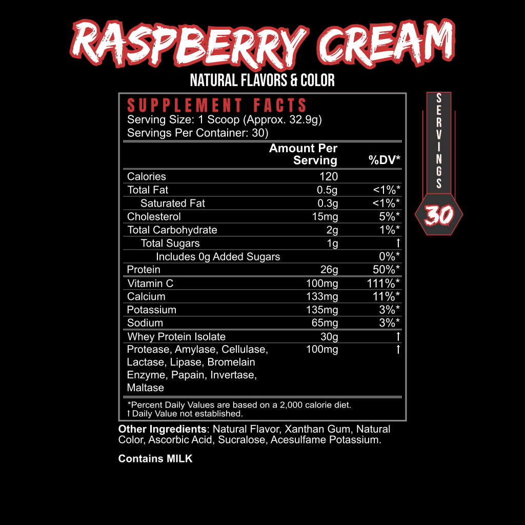 The POST HUSTLE supplement nutrition label from BLACKLABEL Supplements features 30 servings per container, each delivering 120 calories and 24g whey protein isolate for post-workout recovery. Ingredients and nutrients are listed in red, white, and black text.
