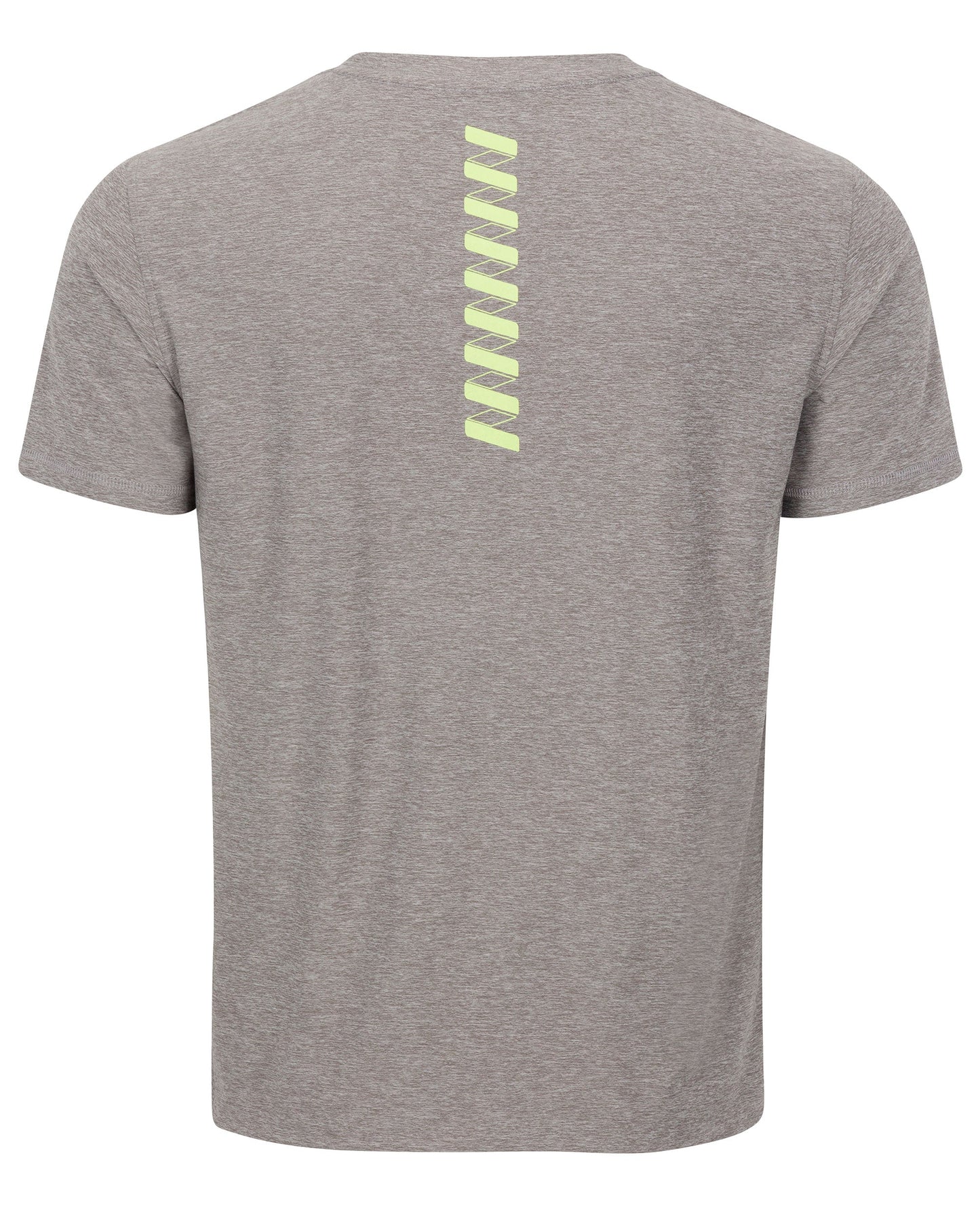 The Wringer Wear Men's Short Sleeve WRINGER T-shirt is shown from the back, with lime green diagonal stripes below the neckline. Classic fit and breathable fabric ensure comfort, while its simple design adds subtle style.