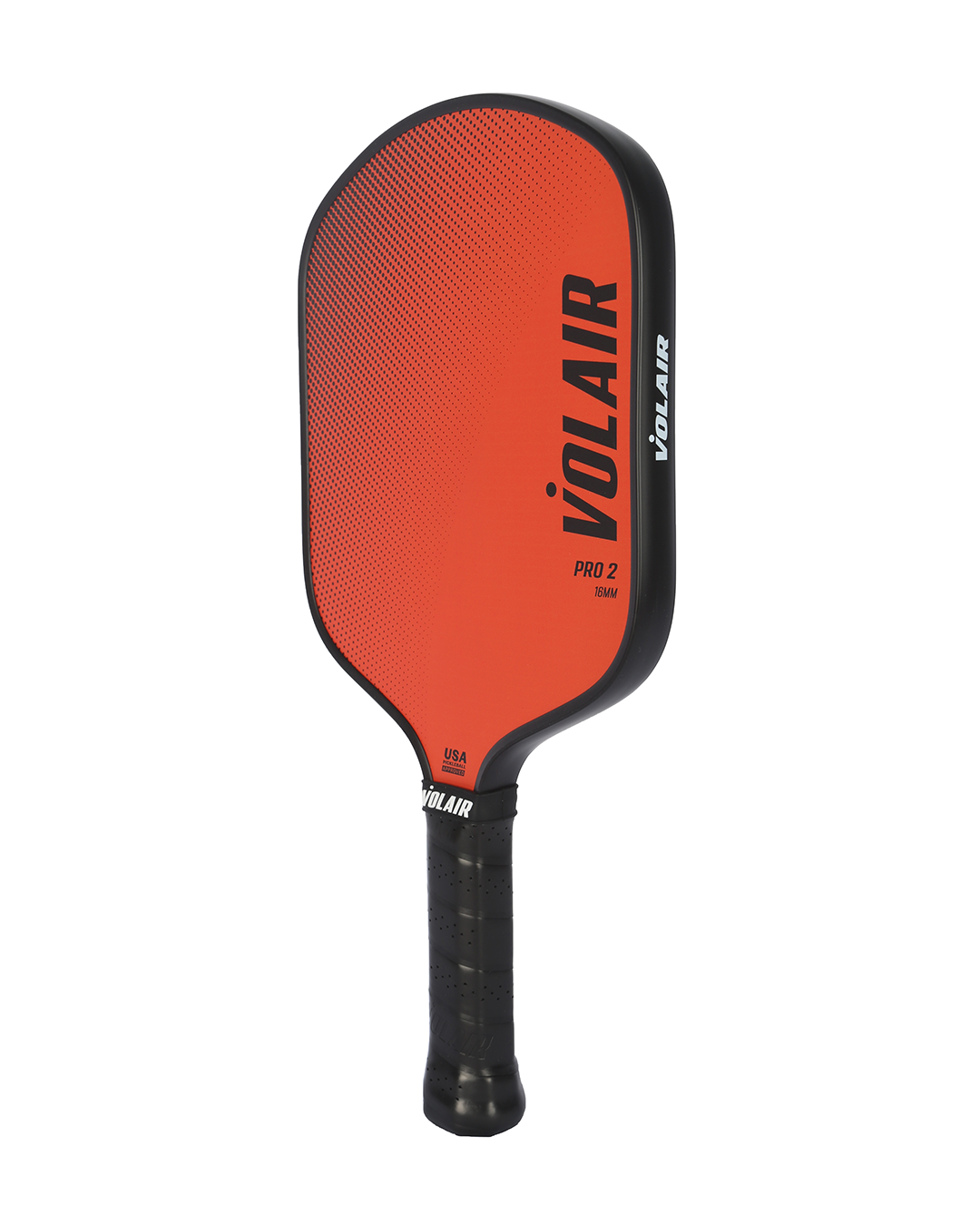 A red Volair Pickleball Pro 2 paddle with a black edge and grip. The textured face shows the Volair logo, “PRO 2 16MM,” and “USA Pickleball Approved,” confirming its USAP approval. White background.