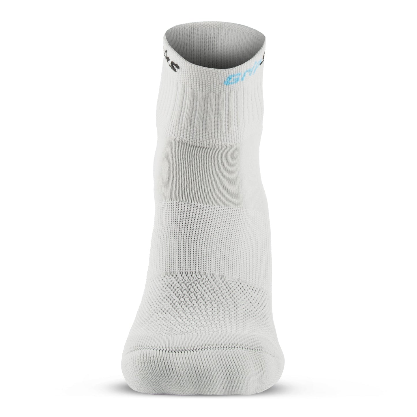 A single GripSocks for Pickleball 1/4 crew sock in light gray is shown upright on a plain white background, featuring subtle ribbing, a reinforced toe, a higher cuff, and black-and-blue GripSocks branding near the top.