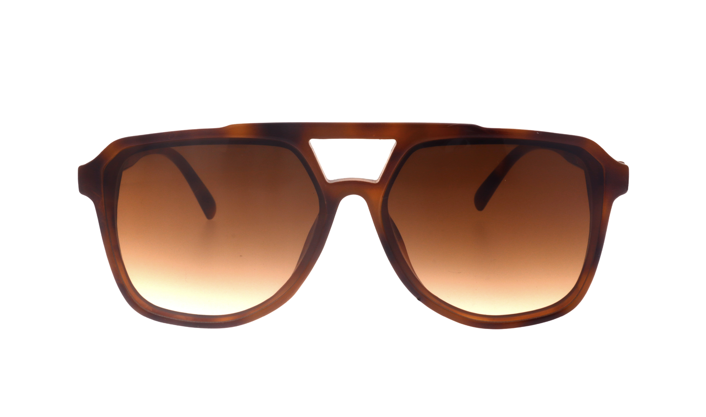 The Epoch Eyewear San Juan sunglasses feature brown tortoiseshell aviator frames, large gradient lenses, and a bold double bridge design—fashionable shades that stand out against a white background.