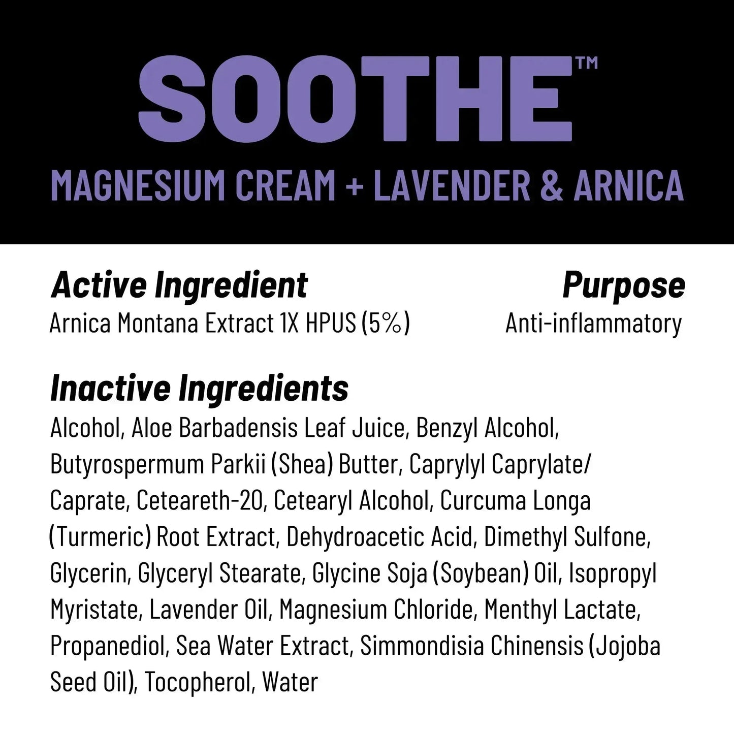 Label for KT Tape KT Health Magnesium Creams, muscle relief cream. Active ingredient: Arnica Montana Extract 1X HPUS (5%)—anti-inflammatory. Inactive ingredients: aloe, shea butter, essential oils, magnesium chloride.