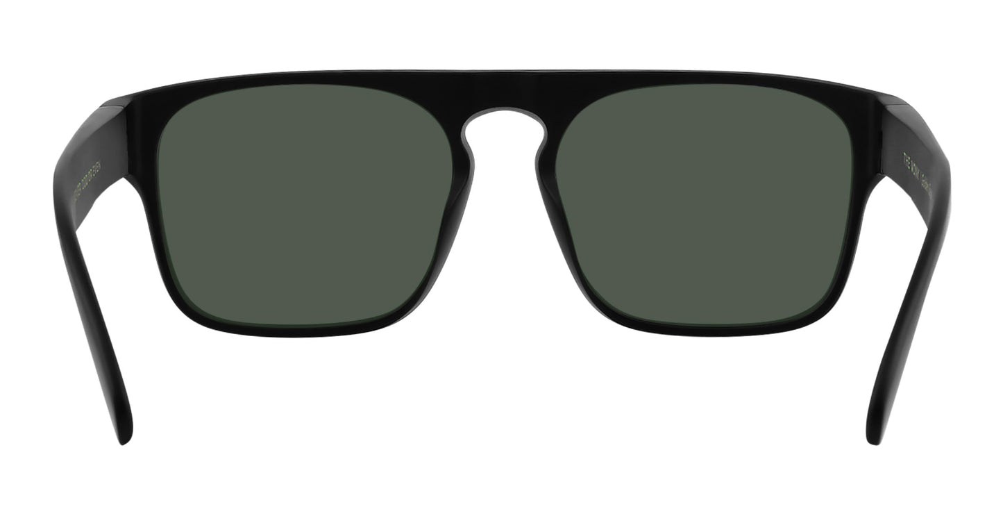 Front view of Neven Eyewear's Primatology sunglasses—black, rectangular, polarized with thick frames, dark lenses, a rounded nose bridge, and wide straight arms. A modern, bold style with a glossy finish.