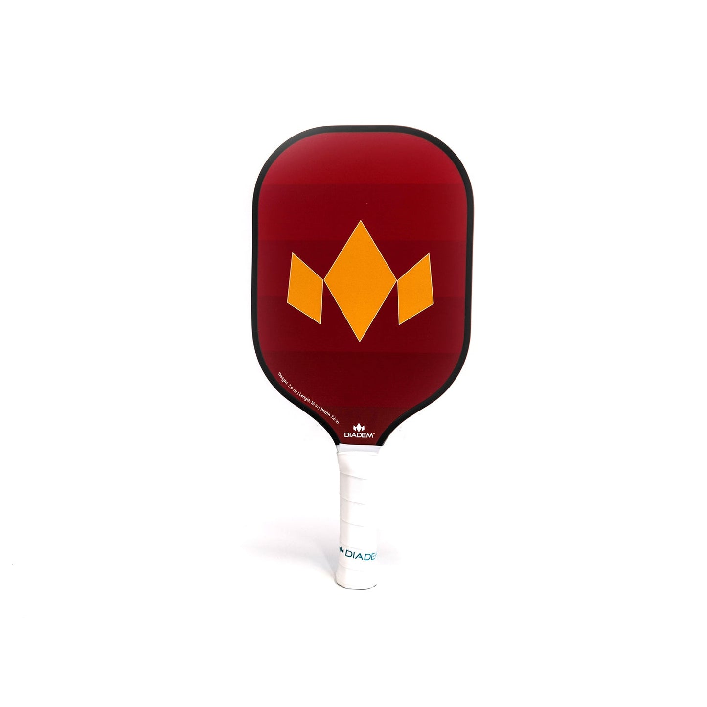A Diadem Sports Team Paddle featuring a white grip handle and a yellow geometric crown logo is displayed upright against a plain white background—perfect for family court games.