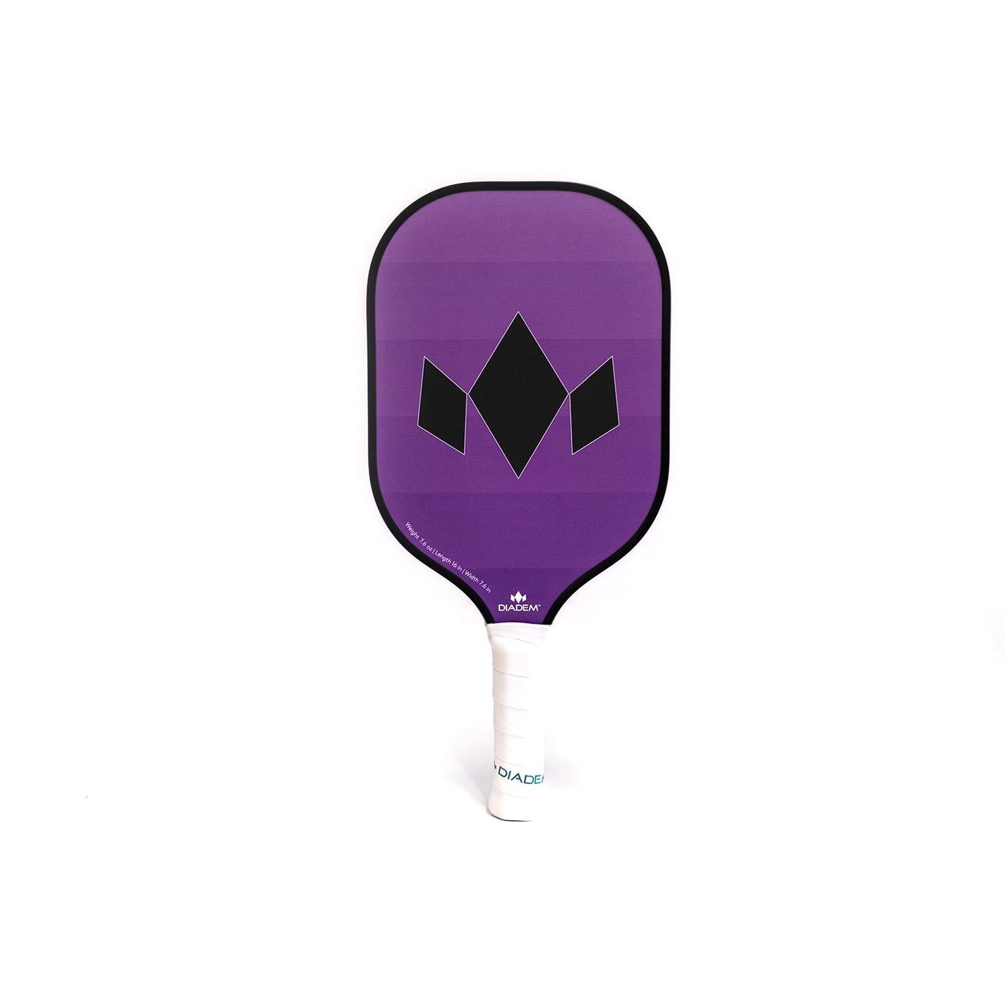 The Diadem Sports Diadem Team Paddle features a purple face with gradient stripes, a black geometric crown design, and Crown logo near the handle. It has a white grip, perfect for family court games.
