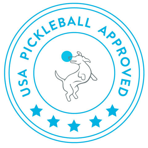 The Swinton Pickleball Eclipse Argyle Paddle features a blue circular USA Pickleball Approved seal with a jumping dog and ball, “USA PICKLEBALL APPROVED” text around the dog, and five blue stars at the bottom.