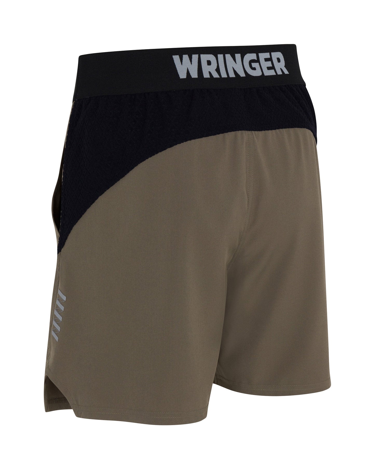 Stay cool and comfortable in Wringer Wear's Mesa Performance Shorts 6" Linerless—featuring a sleek logo and moisture-wicking fabric, they're perfect for pickleball on or off the court.