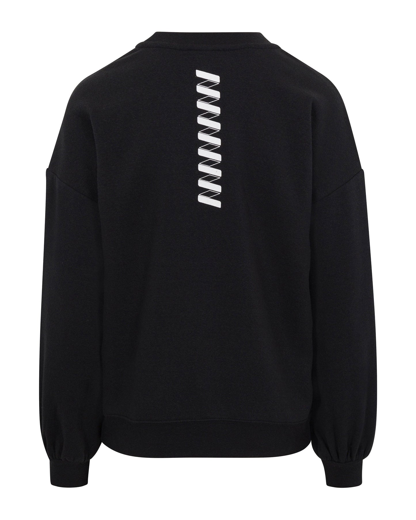 The Wringer Wear Women's Crew Neck Sweatshirt features long sleeves with elastic cuffs, a slightly fitted hem, and a minimalist look with vertical white rectangles on the upper back—perfect for any pickleball wardrobe.