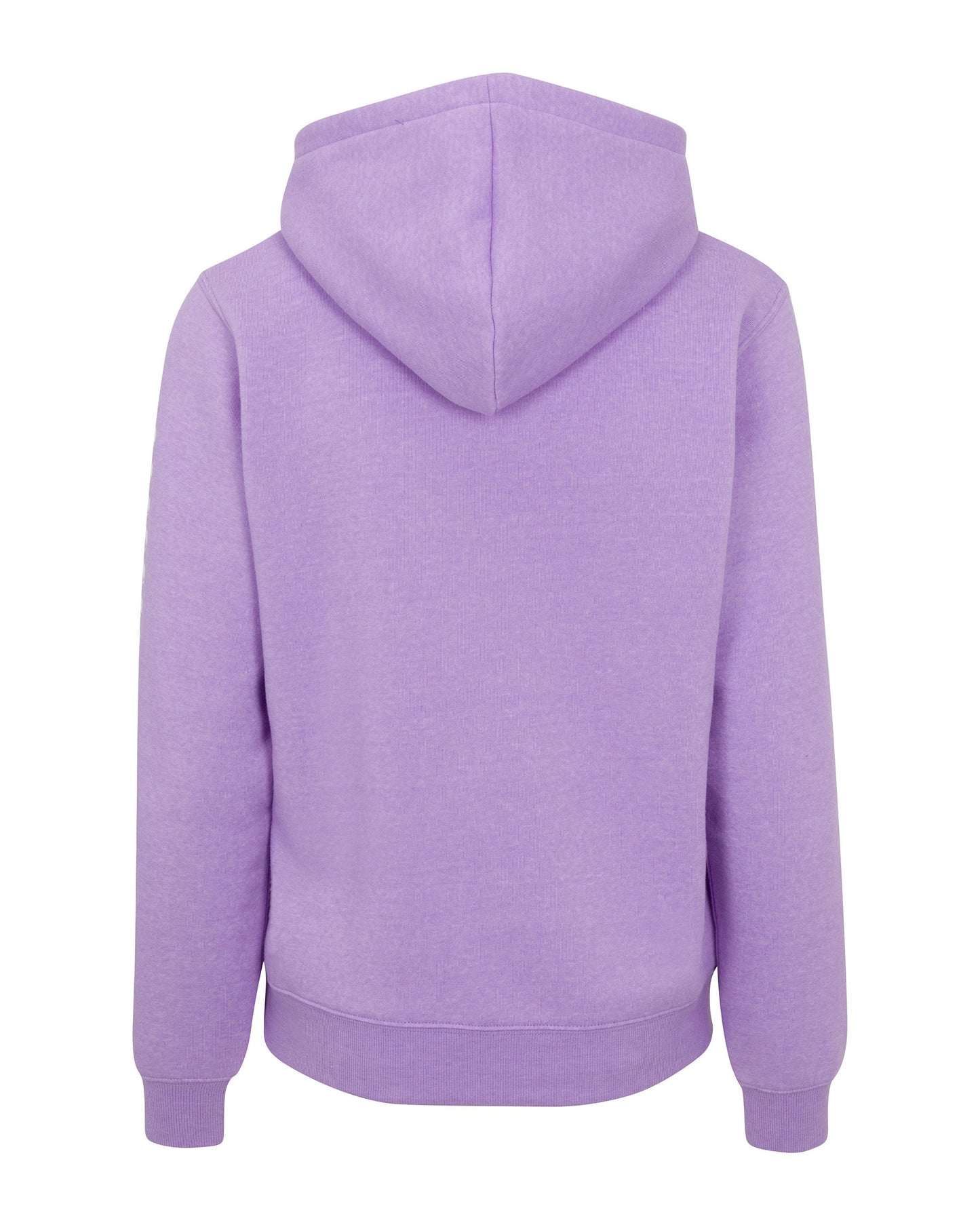 The Women's Core Wringer Graphic Hoodie by Wringer Wear, shown in purple with an athletic fit, is displayed on a mannequin and crafted from breathable fabric for all-day comfort.