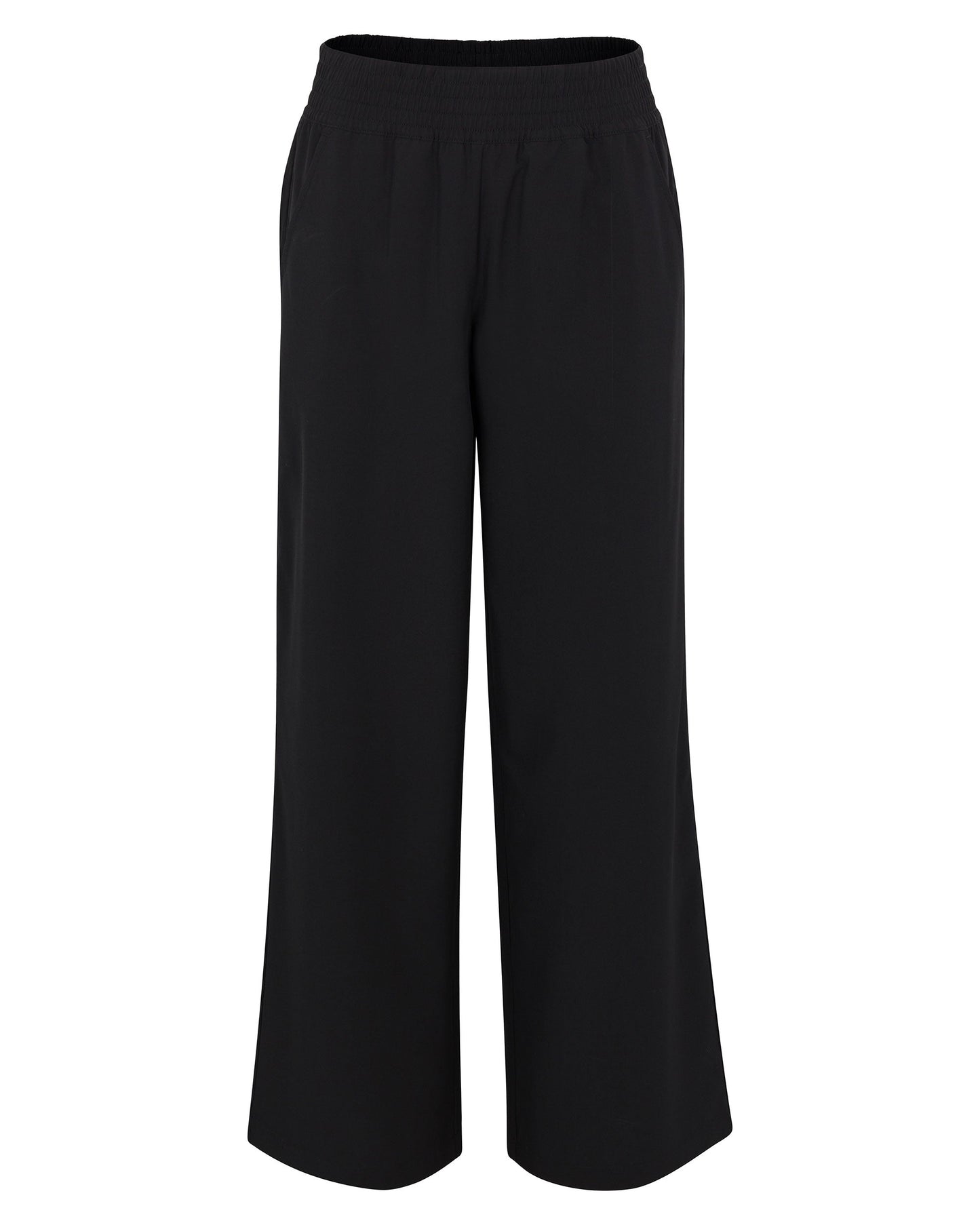 The Wringer Wear Women's Wide Leg Pant features lightweight, hydrophobic stretch-woven fabric and a relaxed full-length fit with an elastic waistband—ideal for minimalist, effortless court-to-street style.