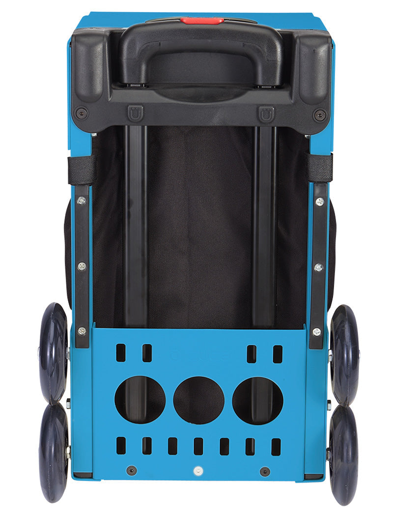 The ZUCA Pickleball Sport Black/Black is a folding utility cart with four black wheels, a sturdy frame, and fabric compartment—ideal as a rolling pickleball bag for convenient storage and transport.