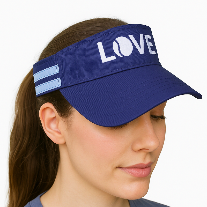 Striped Cotton Canvas LOVE Visor - Navy with White LOVE