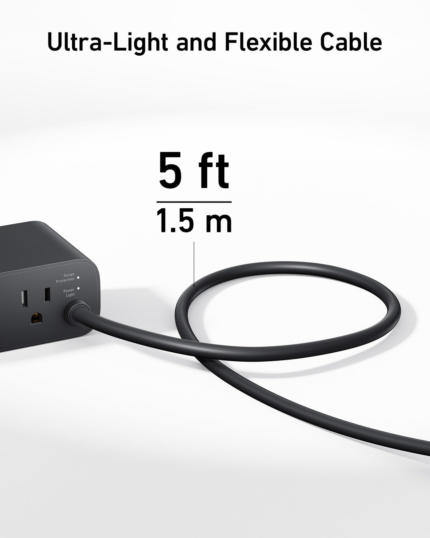 The Anker 7-in-1 USB-C Charging Station (100W) BOA in black, featuring a 5-foot ultra-light, flexible cable, is displayed on a white surface. Text above states “Ultra-Light and Flexible Cable,” showcasing its versatile high-speed charging.