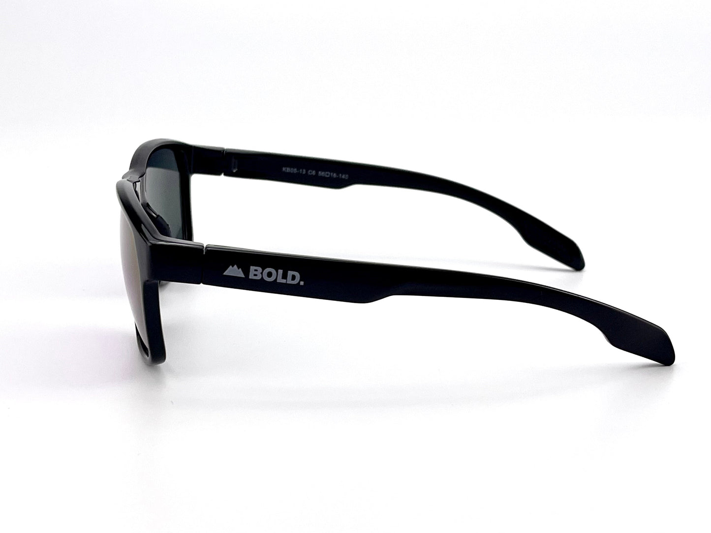 The BOLD Thunderhead Performance Sunglasses by boldouterwear feature thick frames, a side profile view against a white background, and "BOLD." plus a mountain icon on the arm. Fixed-tint lenses provide UV protection in a modern, sporty design.