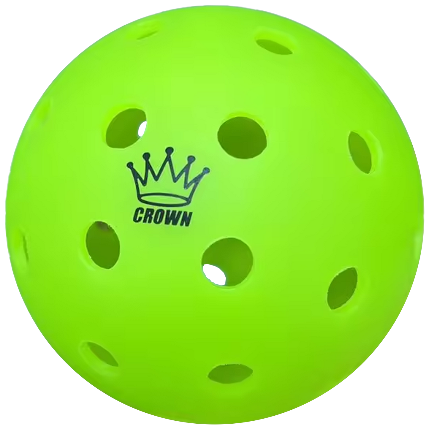 The CROWN PICKLEBALL - PRIME TIME 40 Pickleballs (3-PACK) by Crown Pickleball features neon green balls with a black crown logo, evenly spaced holes, and a pressurized-welded seam for reliable bounce, shown on a white background.