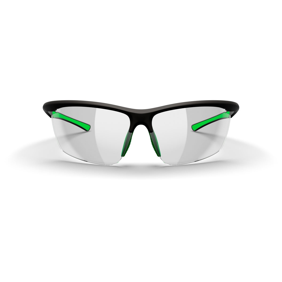The Dink Eyewear Daytona Petite Pickleball Sunglasses in black and green feature a sporty wrap design, ideal for active lifestyles.