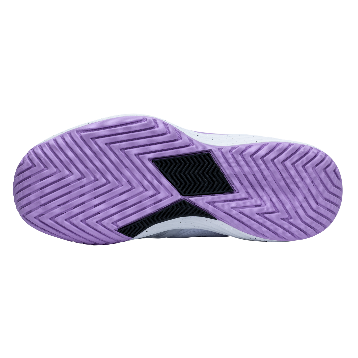 Close-up of the Diadem Sports Diadem Court Burst outsole, showing a light purple herringbone tread with black accents. The chevron pattern offers traction for tennis or pickleball, displayed against a plain white background.
