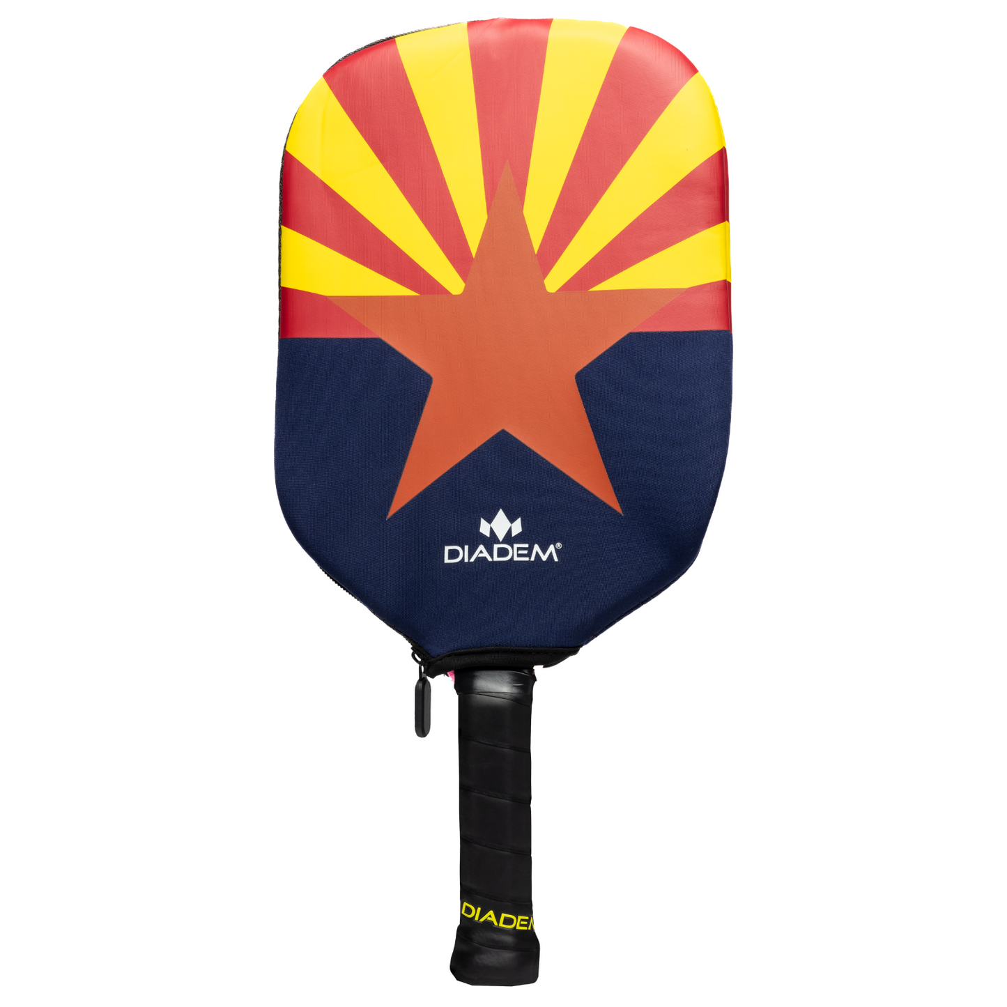 The Diadem Sports Diadem Paddle Cover protects your pickleball paddle with its Arizona state flag design featuring a red star, yellow and red rays above a blue bottom, keeping it looking sharp between games.