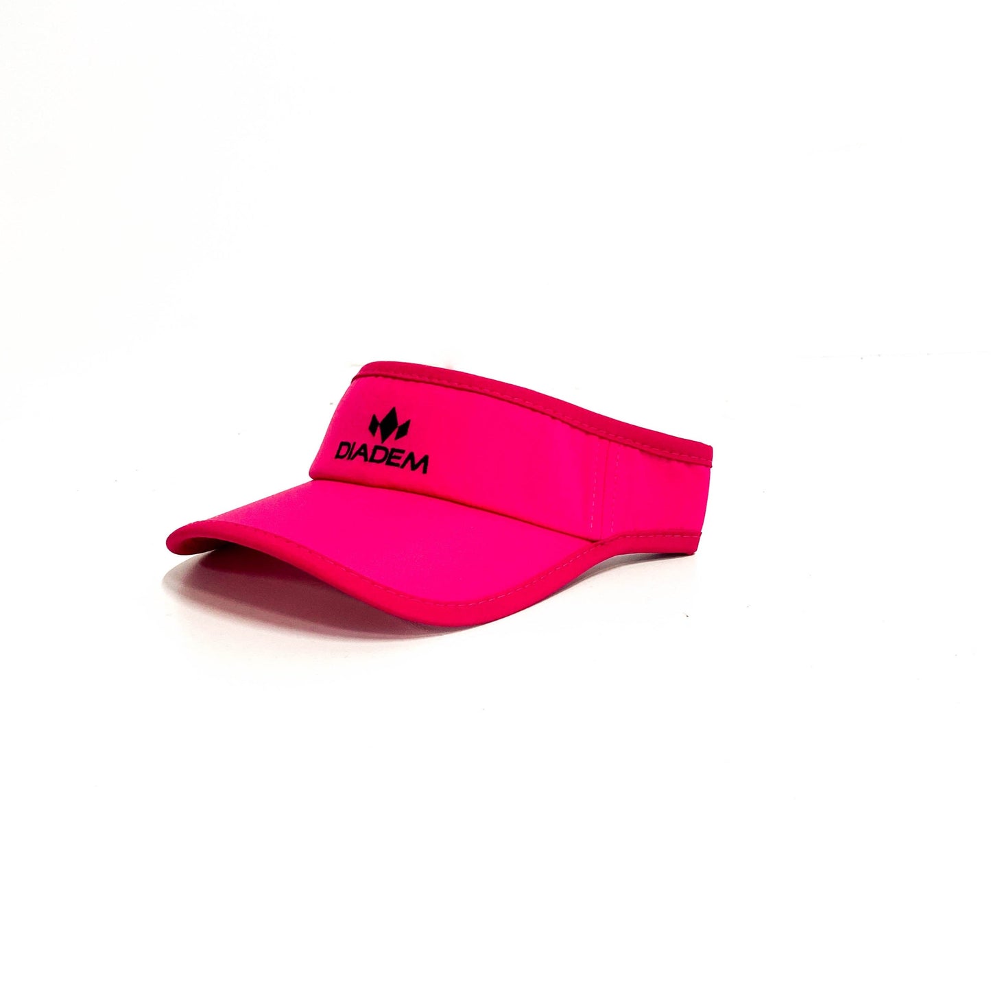 A Diadem Sports Snapback Trucker Sun Straw Visor with "DIADEM" and a crown logo in black on bright pink, featuring a curved brim, structured front, and adjustable snapback. Displayed on a white background.