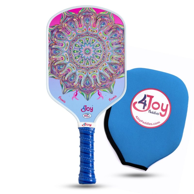 The DinkForPink Special Edition 4Joy Pickleball Paddle Premio Series by 4Joy Paddles features a sleek T700 carbon fiber design and supports a Breast Cancer Foundation donation.