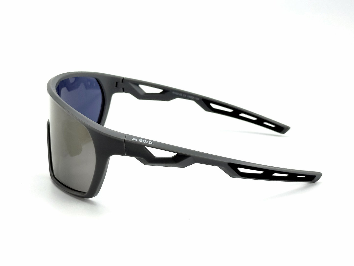 The BOLDouterwear BOLD Senders Kids Sunglasses feature wide gray semi-rimless lenses, open-frame arms with geometric cut-outs for ventilation, and provide UV400 protection—ideal for MTB, ski, and lifestyle use.