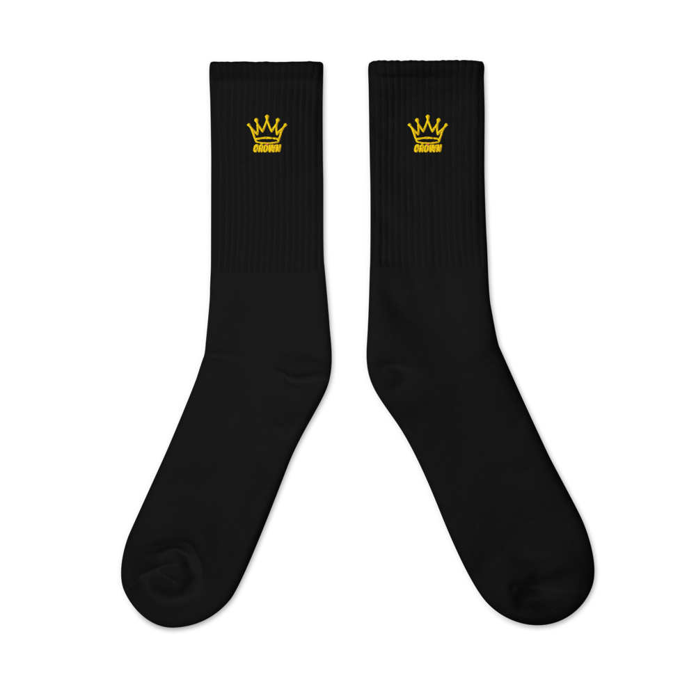 CROWN PICKLEBALL - Embroidered Logo Socks (Black) by Crown Pickleball feature a crown design and cushioned sole for comfort.