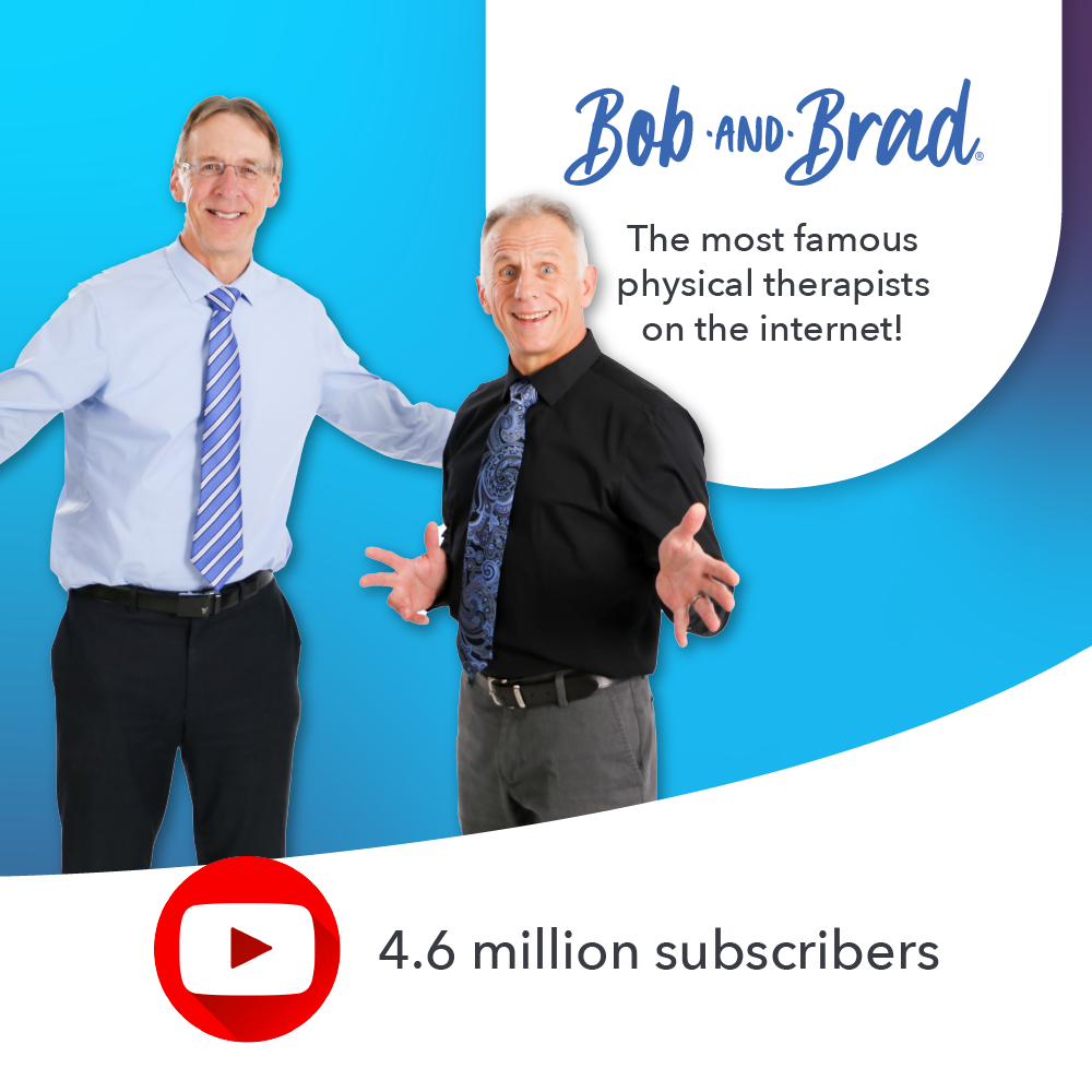 Two smiling men stand side by side in dress shirts and ties. The text reads: Bob and Brad recommend iReliev's Premium Reusable Hot and Cold Therapy Gel Pack with Securement Straps—trusted pain relief tips from top physical therapists!.