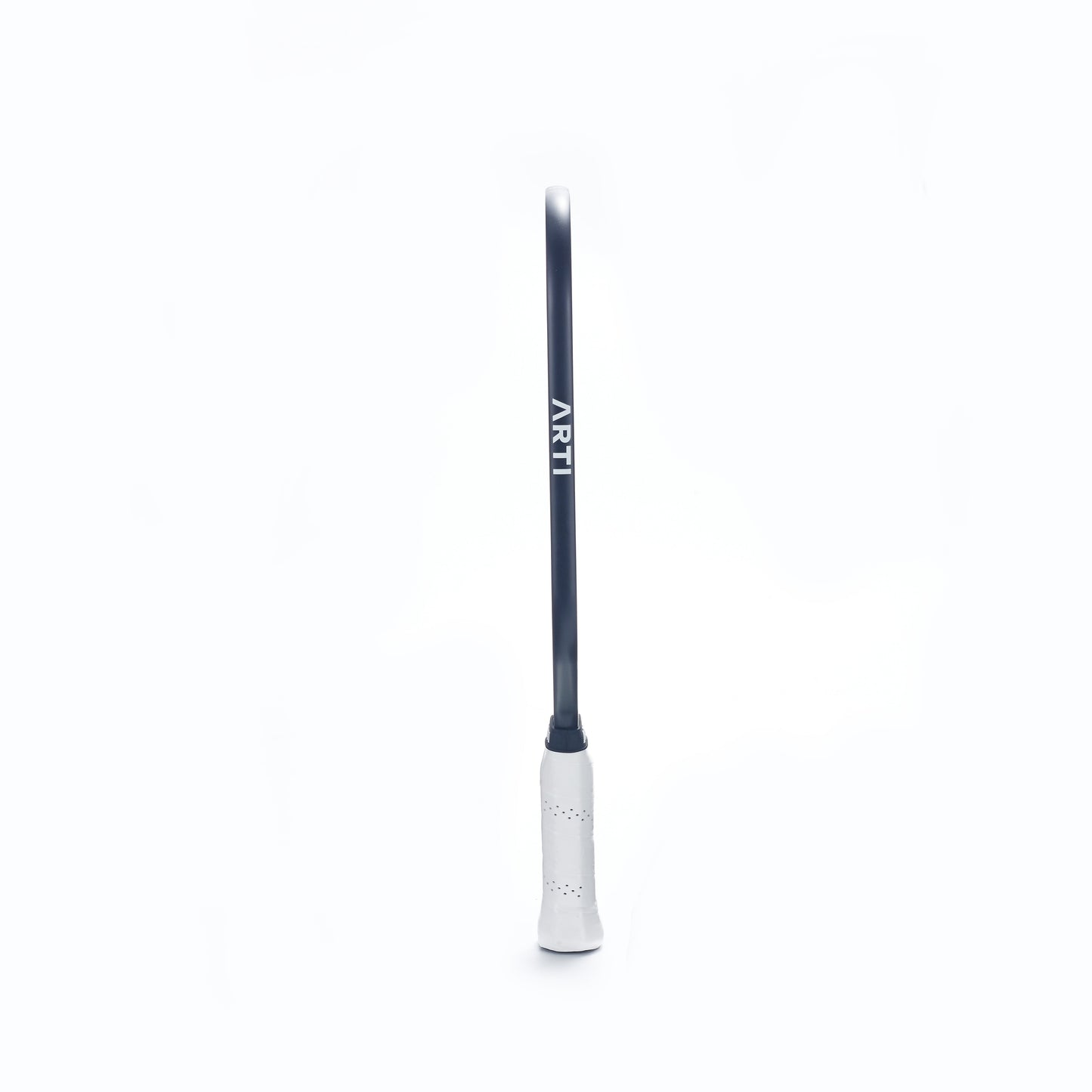 An ARTI Carbon Fiber "MASTERY ELITE 1.0" Paddle stands upright on a plain white background, its sleek design and T700 carbon fiber construction echoing the elegance of a modern fencing foil. "ARTI" is printed vertically in white near the handle.