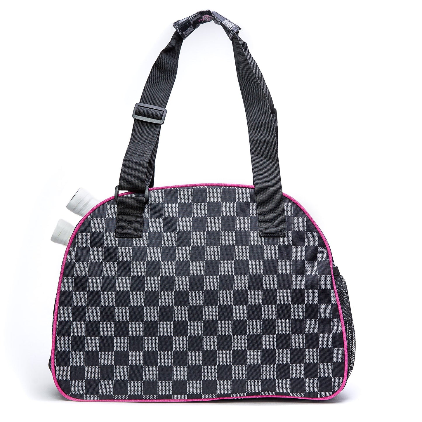 The Pik'le'Ball Sports Checkered Chic Premium Women's Pickleball Bag features padded compartments and an adjustable strap, offering both fashion and function for women on the court.
