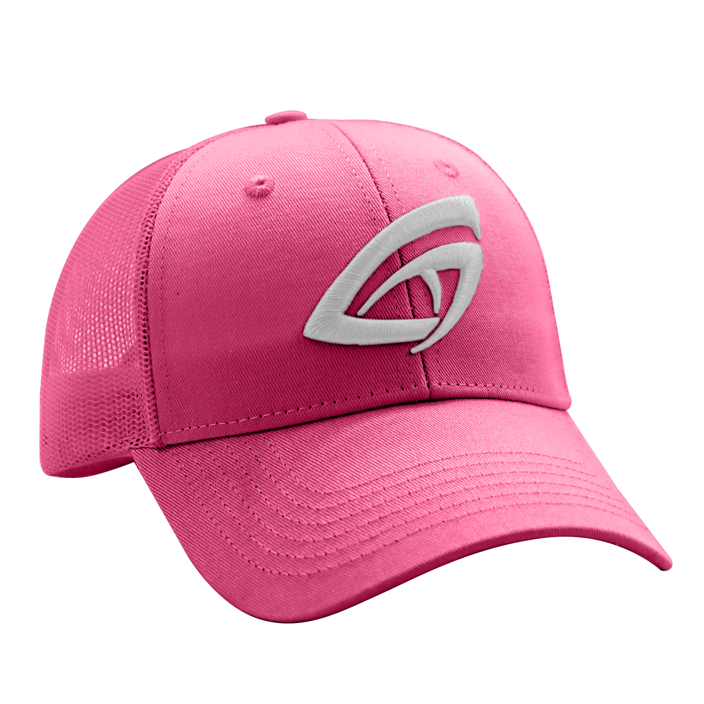 The GATORSTRIKE™ Performance Hat by GATORSTRIKE is a bright pink cap with mesh back and sides, a bold white embroidered logo on the front, and an adjustable strap, shown against a plain white background.