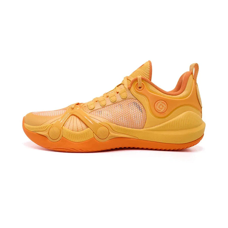 The BPBazaar Rigorer BP1 “Potential” is a bright orange low-top sneaker with mesh and synthetic materials, wavy molded overlays, a textured sole, lace-up front, BP1 circular side logo, and reinforced heel tab.