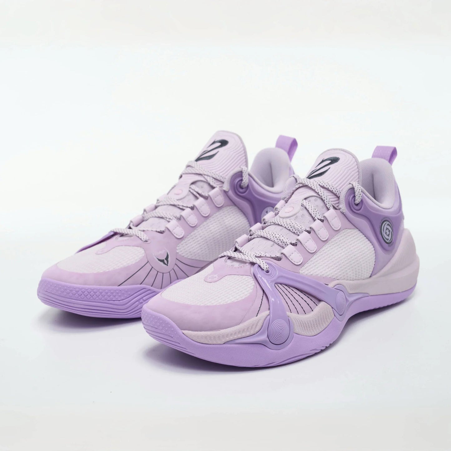 The BPBazaar Rigorer BP1 “Valkyrie” features stylish light purple mesh and synthetic panels, white laces, lilac rubber soles, curved accents, and black BP1 logos on the tongue and side—all set against a plain white background.