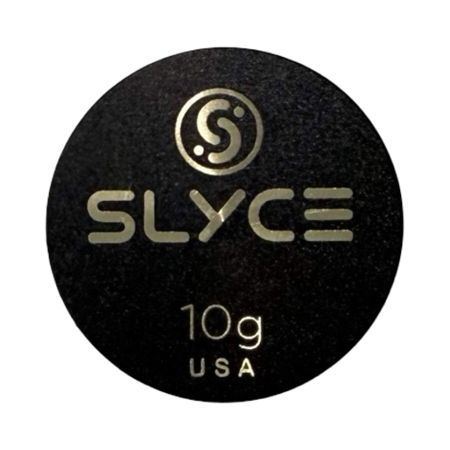 The SLYCE SpeedCoins Black Edition by Slyce Sport is a round, black precision-machined brass pickleball handle weight. It features metallic gold "SLYCE" text, an abstract S logo, “10g” and “USA” on a solid white background.