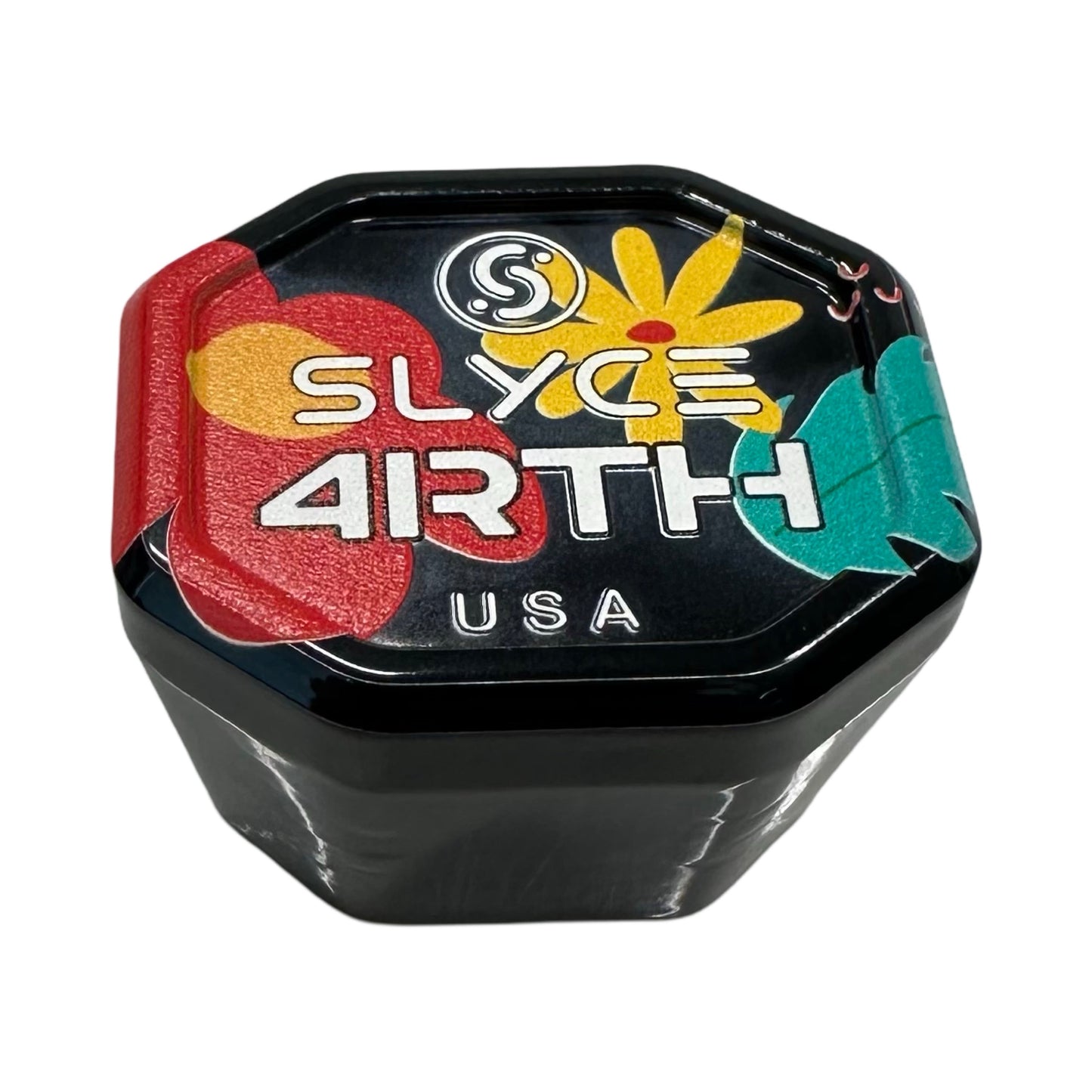 The Special Edition 4rth Floral SpeedCap (28g, 1.0 oz.) by Slyce Sport features a black octagonal grip cap with red, yellow, and teal floral designs and a glossy lid displaying the Slyce Sport circular logo at the top center.