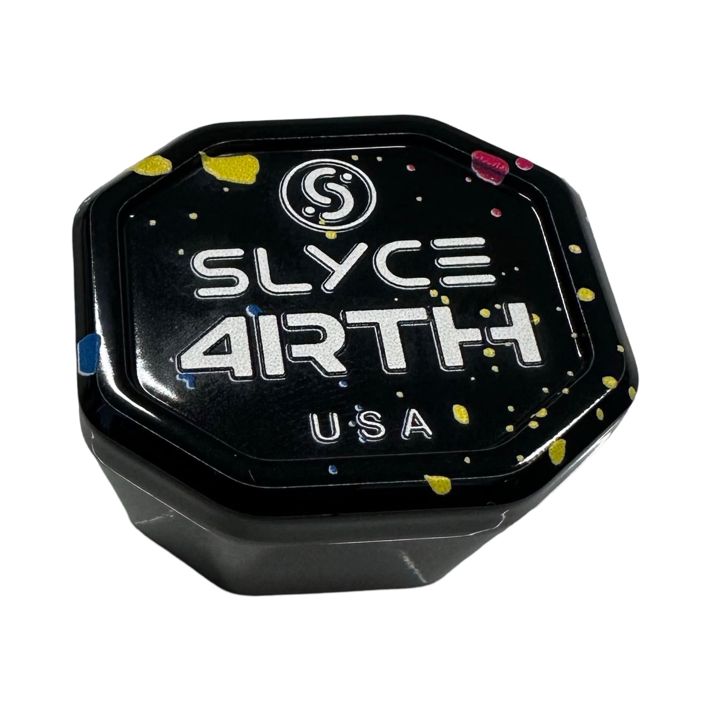 The Special Edition 4rth Pickleball Black/Pink Paint SpeedCap by Slyce Sport features a black, octagonal container with bold SLYCE 4RTH USA branding—ideal for storing your 28g paddle performance enhancer or pickleball grip cap.
