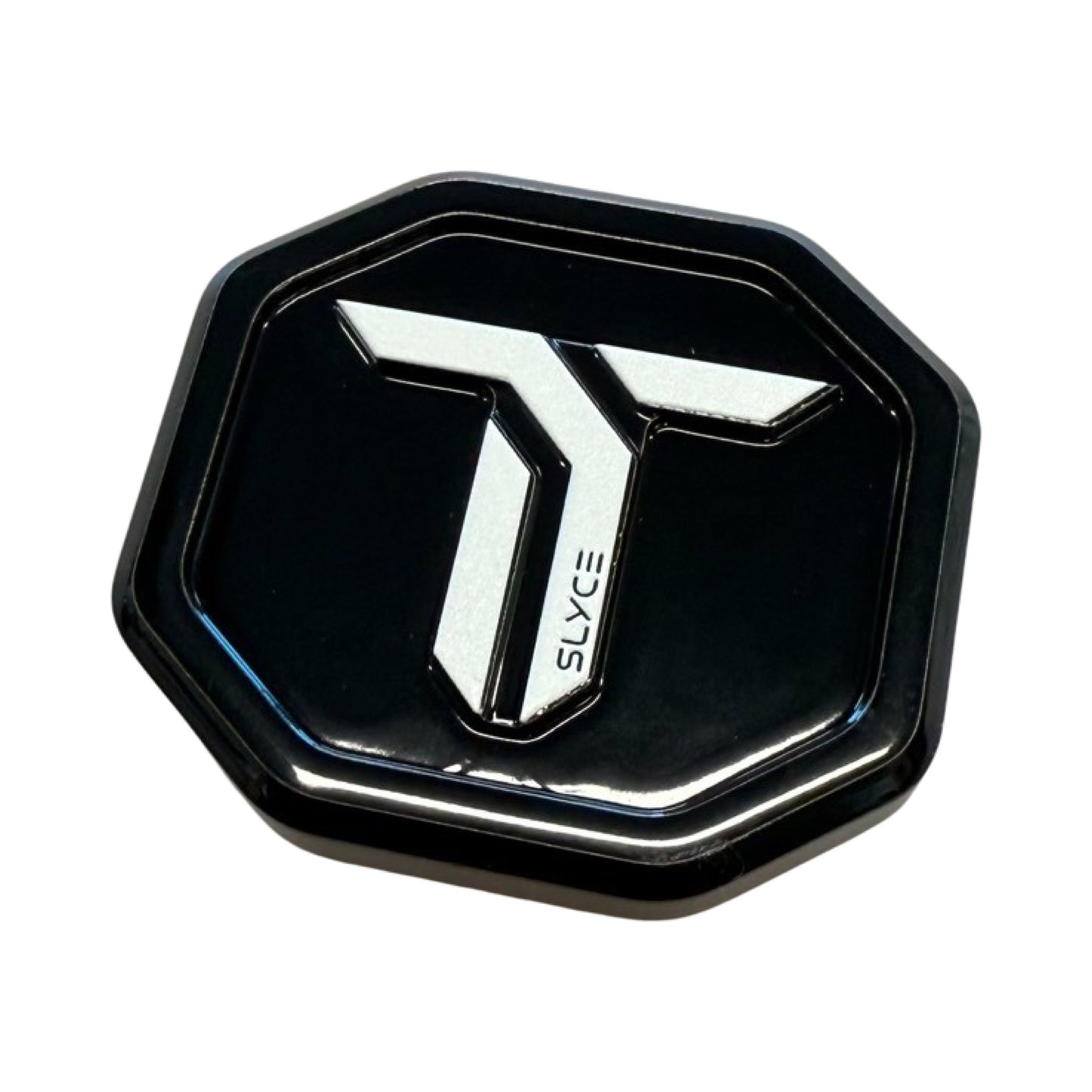 The Special Edition Thrive Pickleball SpeedCap by Slyce Sport is a black octagonal grip cap (28g/1.0 oz.), made from 6061 Aircraft Aluminum with a raised silver "T" logo and “SLYCE” printed vertically, set on plain white.