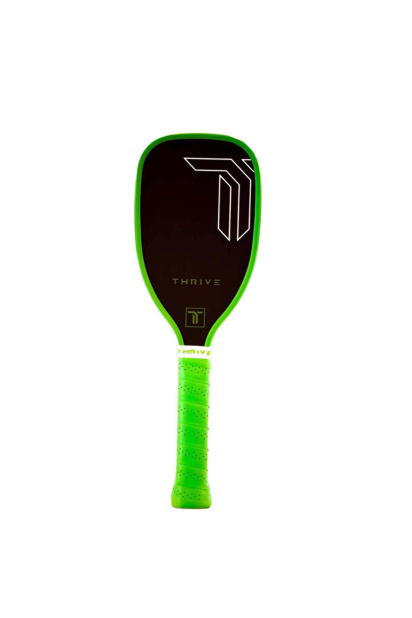 The Thrive Pickleball Training Paddle (Neon Green) features a green handle and a durable polymer core.