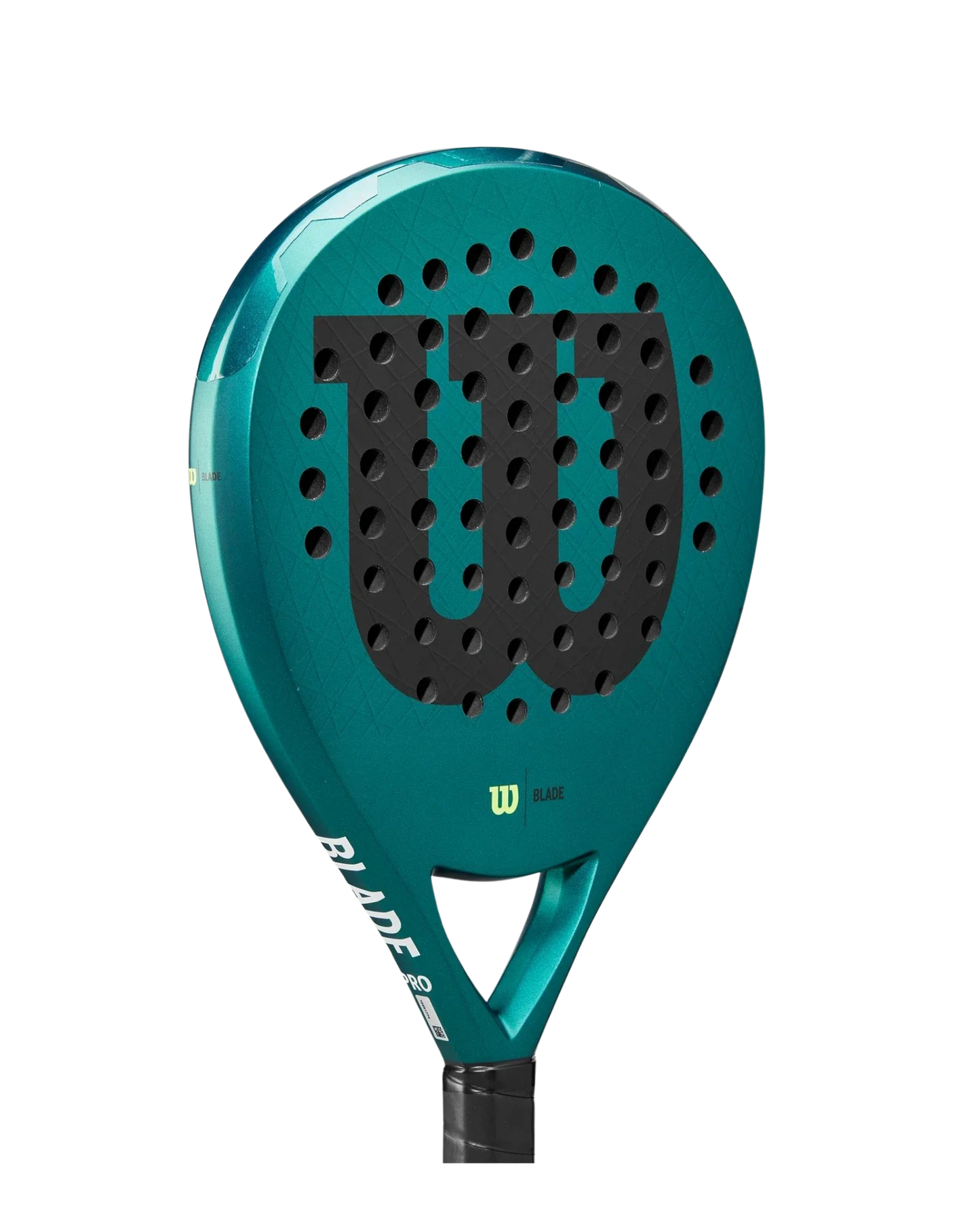 A close-up of the Wilson Blade PRO V3 by Padel USA, highlighting its sleek carbon fiber construction.
